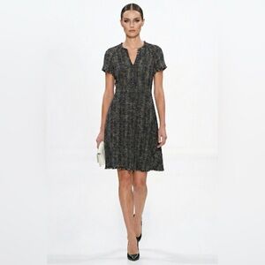 Banana Republic Chic Tweed‎ Frayed V-Neck Dress | Parisian, Office, Elegant Sz 0
